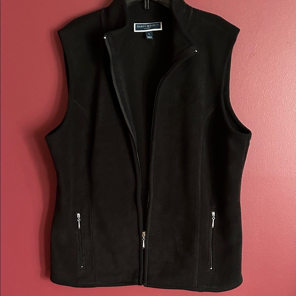 Karen Scott Sport Black Fleece Sleeveless Zip-Up Vest